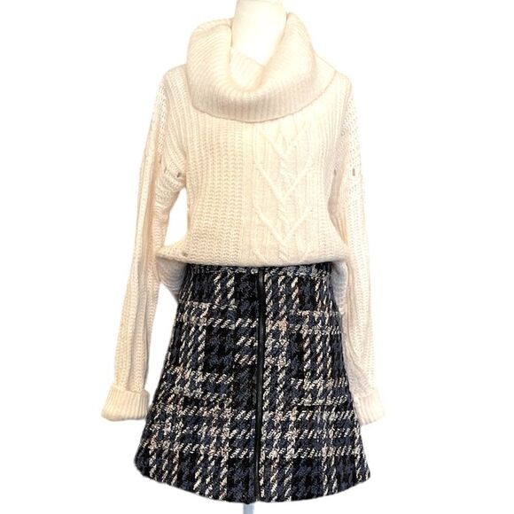 Parker Krista Tweed Blue Plaid Mini Zip Up Pencil Skirt - Picture 2 of 9